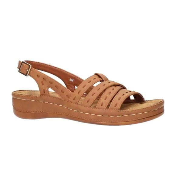 Easy Street KEHLANI Low Wedge Heel Comfort SlingBack Sandals Tan Size 6 - Picture 1 of 8